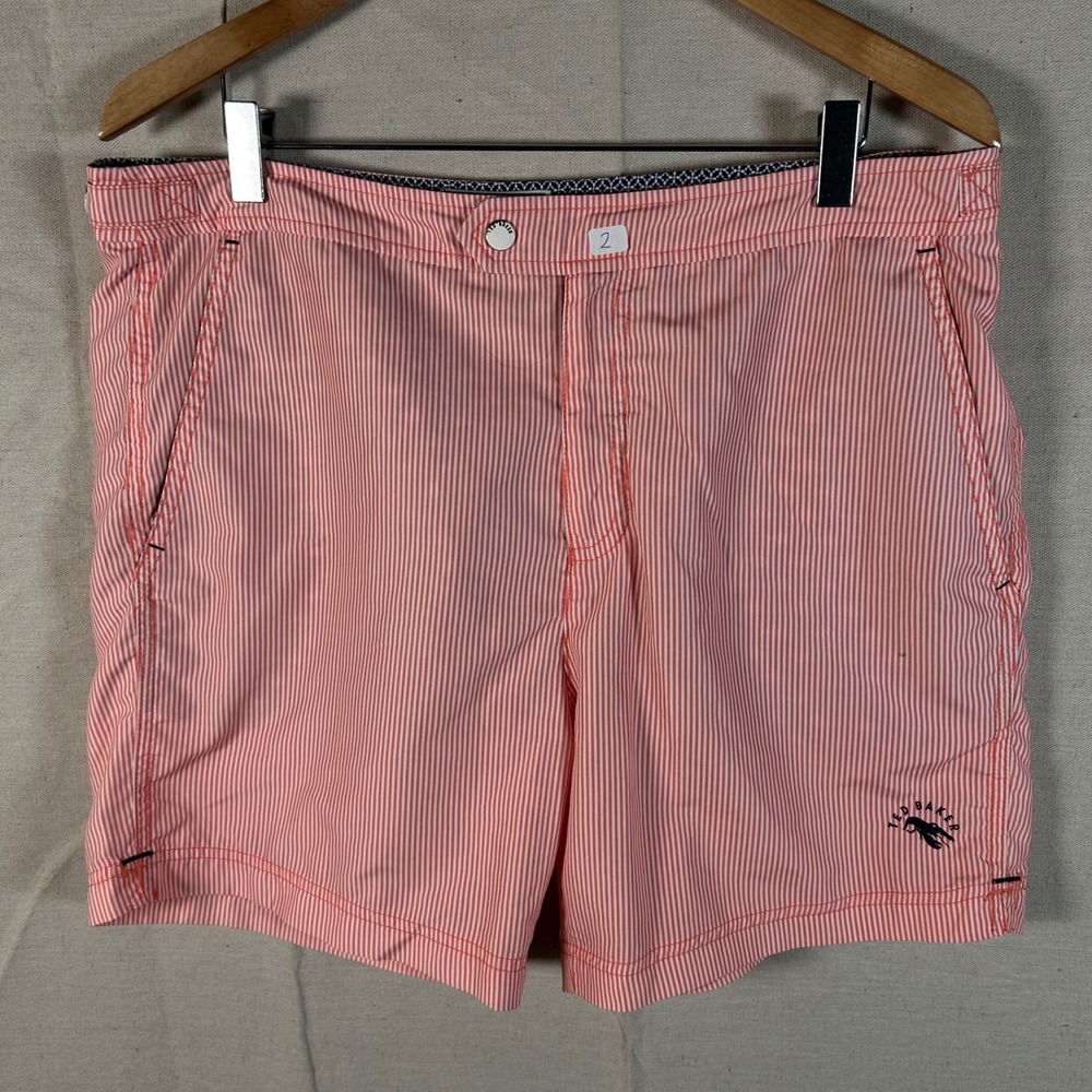 Ted Baker London Mens Striped Swim Shorts Orange White Size 4 Large 6in Inseam